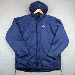 Vintage EMS Rainbreaker Men XL Blue Hooded Nylon Rain Jacket Y2K Outdoor